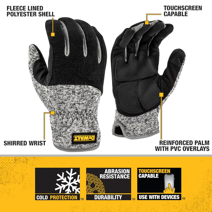 DEWALT DPG751 Unisex Padded Palm Fleece Slip-On Cold Weather Glove with Touchscreen, Black/Gray, Medium