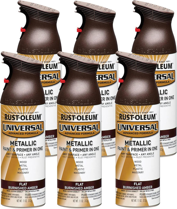 Rust-Oleum 271472 Universal All Surface Metallic Spray Paint, 11 oz, Flat Burnished Amber (Pack of 6)