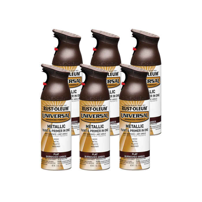 Rust-Oleum 271472 Universal All Surface Metallic Spray Paint, 11 oz, Flat Burnished Amber (Pack of 6)