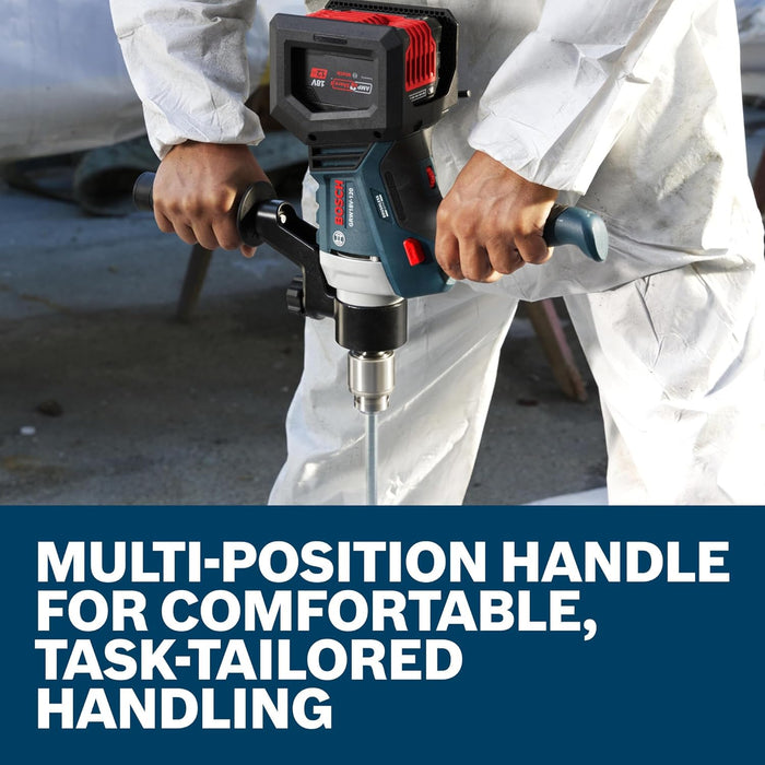 BOSCH GRW18V-120N 18V Brushless Mud Mixer - ½ In. Chuck, 650 RPM, Variable Speed, Soft Start, KickBack Control, Ergonomic Handle for Heavy Mortars, Epoxies & Paints