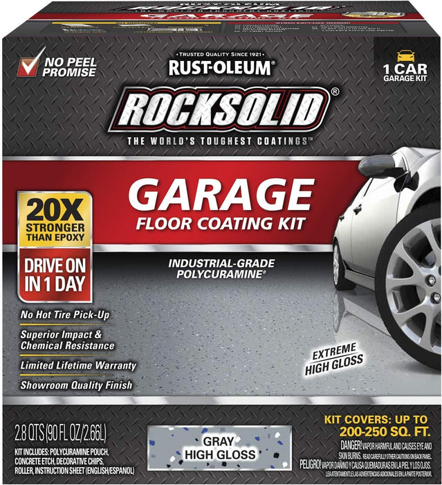 Rust-Oleum 60003 RockSolid Polycuramine Garage Floor Coating, 1 Car Kit, High Gloss Gray
