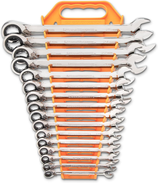 GEAWRENCH 16 Pc. Reversible Ratcheting Combination Wrench Set, Metric - 9602N