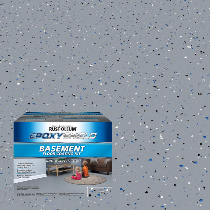 Rust-Oleum 391282 EpoxyShield Basement Floor Coating Kit, Gallon, Gray Satin