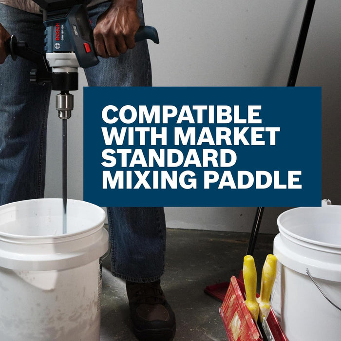 BOSCH GRW18V-120N 18V Brushless Mud Mixer - ½ In. Chuck, 650 RPM, Variable Speed, Soft Start, KickBack Control, Ergonomic Handle for Heavy Mortars, Epoxies & Paints