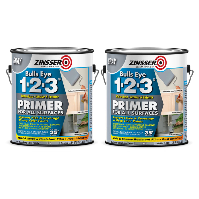 Zinsser 285085-2PK Bulls Eye 1-2-3 All Surface Primer, Gallon, Gray, 2 Pack