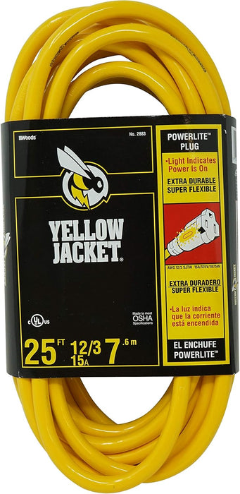 Yellow Jacket 64824801 Heavy Duty Extension Cord, 25Ft, 12 Gauge, 3 Conductor, Lighted End, Weather Resistant, SJTW, Yellow