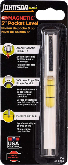 Johnson 500 Pocket Level with Magnetic Pickup, Silver (Pack of 1)