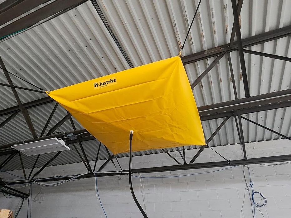 Justrite 28300 Ceiling Leak Diverter Tarp with Hose Connection and Corner Grommets, 5' x 5' Puncture-Resistant and Watertight PVC-Coated Fabric for Temporary Leak Fix