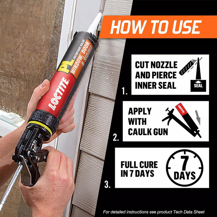 Loctite 1618182 PL Window Door & Siding Polyurethane Sealant, White, 10 fl oz Cartridge (Pack of 12)