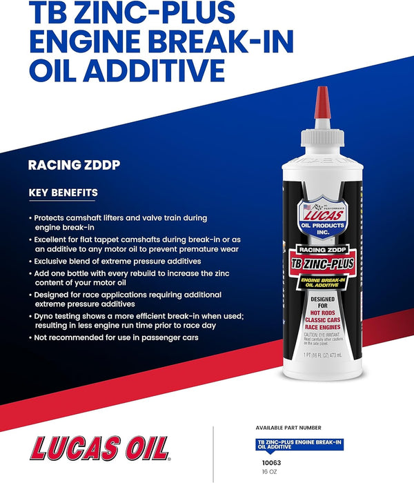Lucas Oil 10063 Engine Break In Oil Additive w/ TB Zinc Plus - 16 Ounce
