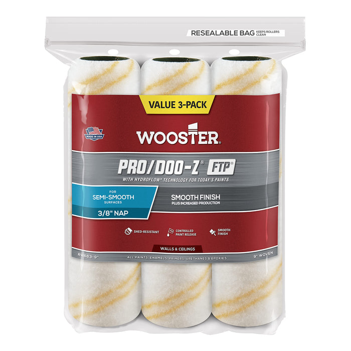 Wooster RR663-9 Pro Doo Z FTP Roller Cover 3/8-Inch Nap, White (Pack of 3)