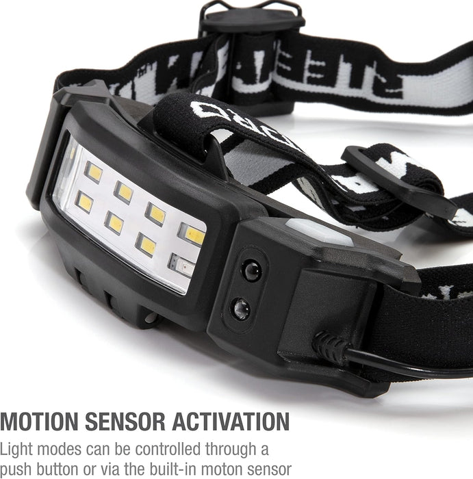 Steelman 79417 Pro Slim Profile Motion Activated LED Headlamp with Red LED Night Vision Mode and Rear Safety Flasher LED