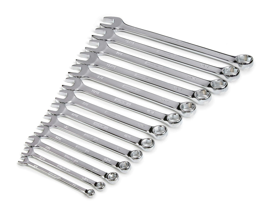 Steelman 78348 Pro 13-Piece SAE 6-Point Combination Wrench Set, 1/4, 5/16, 3/8, 7/16, 1/2, 9/16, 5/8, 11/16, 3/4, 13/16, 7/8, 15/16, and 1-inch Sizes, Full Polish Chrome