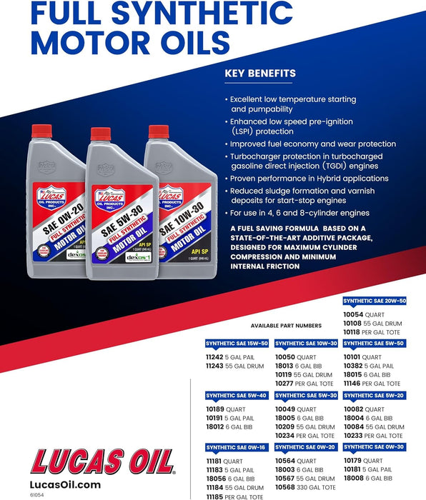 Lucas Oil 10189 SAE 5W-40 Motor Oil - 1 Quart, Pack of 6