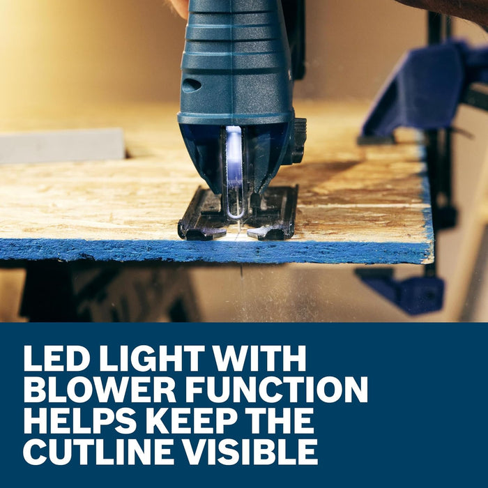 BOSCH GST18V-37N 18V Brushless Top-Handle Jig Saw - Powerful, Compact, 3.7" Cutting Depth, 3300 SPM, 4 Orbital Settings, Variable Speed Dial, LED Light, Tool-Free Blade Change (Bare Tool)