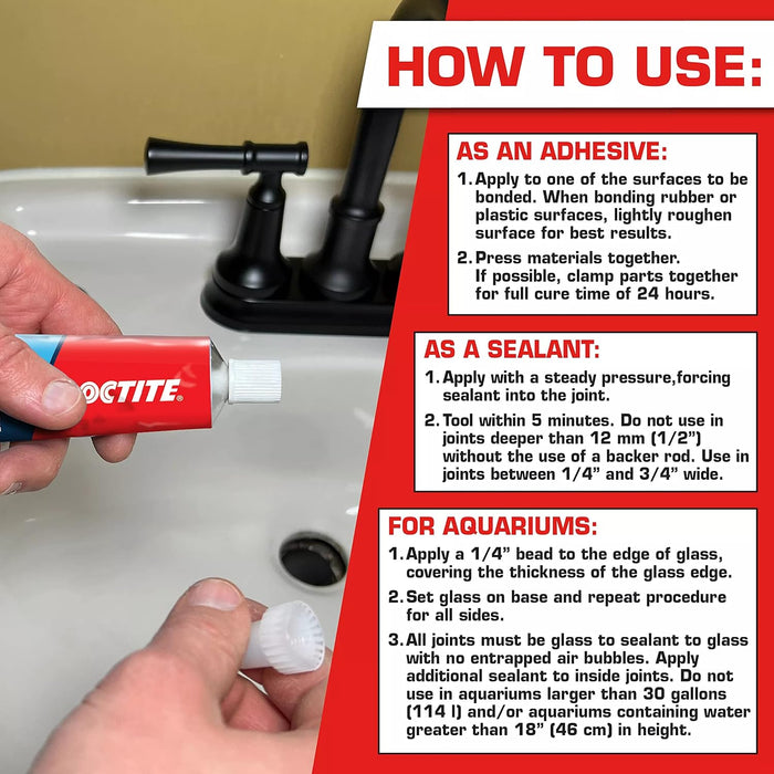 Loctite Silicone Sealant, Clear, 2.7 fl oz Tube, 100% Waterproof Sealant for Glass, Ceramic, Wood, Plastic & More