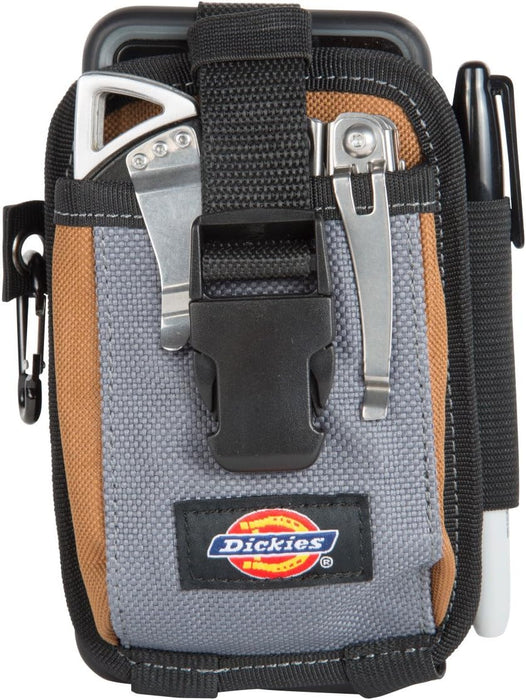 Dickies 57100 2-Compartment Large Phone Pouch, Universal-fit Steel Clip for Tool Belt, Security Strap Over Phone, Carabiner for Quick-Clip Key Storage