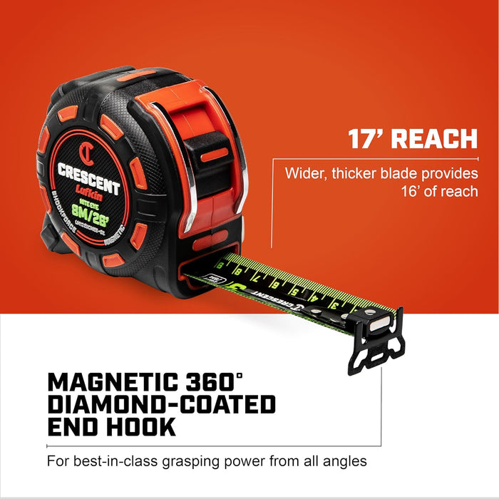 Crescent Lufkin LM1325CMEB-02 8 Meter / 25 Ft. SHOCKFORCE NITE EYE Magnetic Tape Measure, Metric