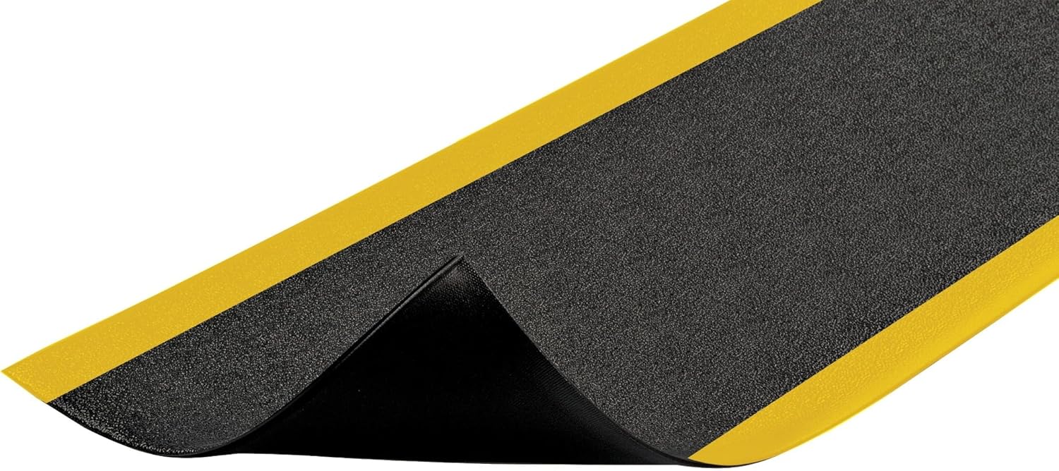 Notrax 411 Sof-Tred 4' x 60' x 3/8" Anti Fatigue Mat, Enhanced Slip Resistance with Beveled Edges and Pebbled Surface, Ideal for Industrial and Commercial Workplaces, Black/Yellow, 411R0348BY