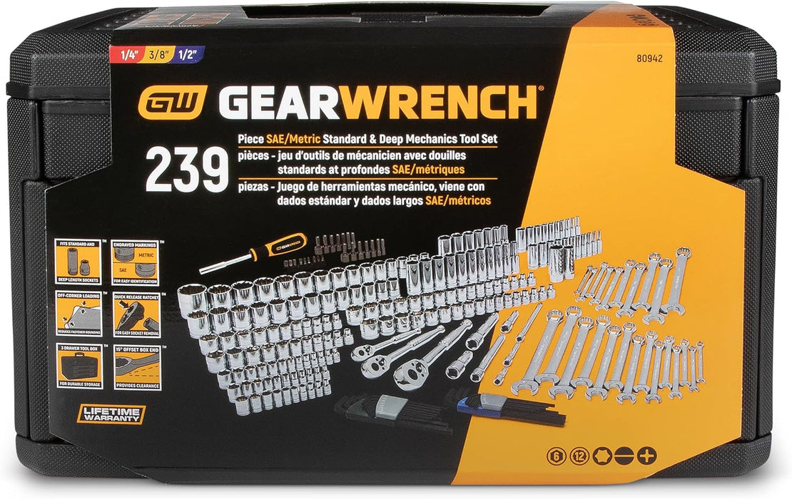 GEARWRENCH 239 Pc. BMC Mechanics Tool Set 1/4, 3/8, 1/2 - 80942