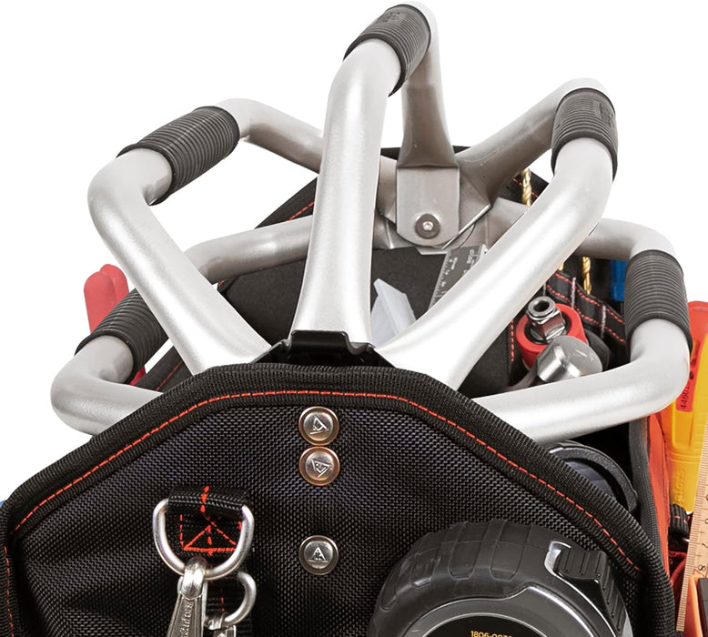 Hultafors HT5597 Work Gear Open-Top Tool Carrier, 35 Pockets, Heavy Duty Ballistic Polyester Tool Bag, Durable Base Pad Feet, Collapsible Bar Injected Mold Handle, Tape Strap, Measuring Tape Clip