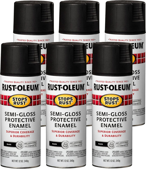 Rust-Oleum 7798830 Stops Rust Spray Paint, 12 Oz, Semi-Gloss Black (Pack of 6)