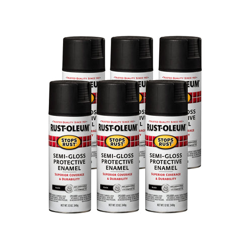 Rust-Oleum 7798830 Stops Rust Spray Paint, 12 Oz, Semi-Gloss Black (Pack of 6)