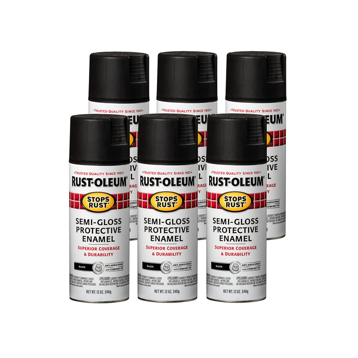 Rust-Oleum 7798830 Stops Rust Spray Paint, 12 Oz, Semi-Gloss Black (Pack of 6)