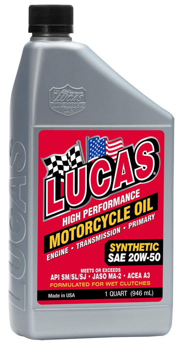 Lucas Oil 10702 High Performance Synthetic SAE 20W-50 Motorcycle Oil - 1 Quart (Pack of 6)