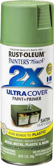 Rust-Oleum 249072 Painter's Touch 2X Ultra Cover Spray Paint, 12 oz, Satin Leafy Green (Pack of 1)