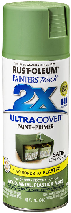 Rust-Oleum 249072 Painter's Touch 2X Ultra Cover Spray Paint, 12 oz, Satin Leafy Green (Pack of 1)