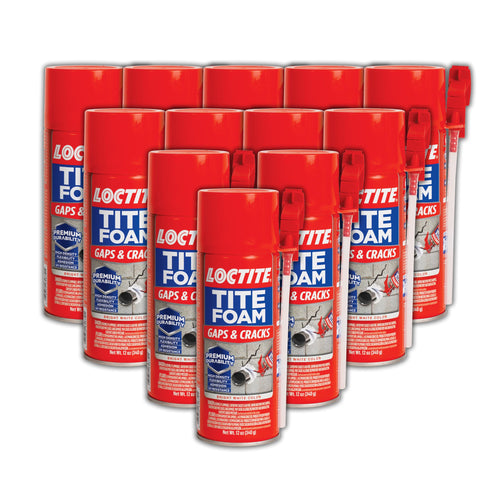 Loctite Tite Foam Gaps & Cracks Spray Foam Sealant, 12 fl oz Can, Polyurethane Expands for Insulation (Pack of 12)