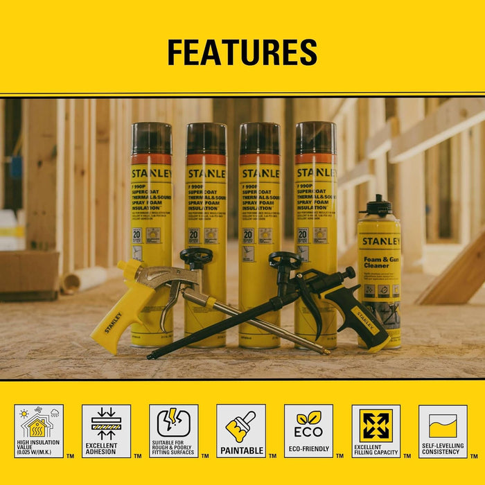 STANLEY Supercoat Spray Foam Insulation - Closed Cell Spray Foam Covers Up to 40 Sq.Ft. - Gun Use, Gun Not Included - 27.1 oz (Pack of 2)