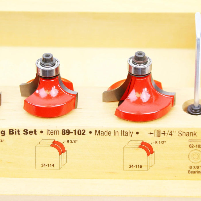 Freud 5 Piece Round Over/Beading Bit Set - Ideal for Rounding & Beading Edges on Furniture - 1/4" Shank & 3/8" Bearing - 89-102