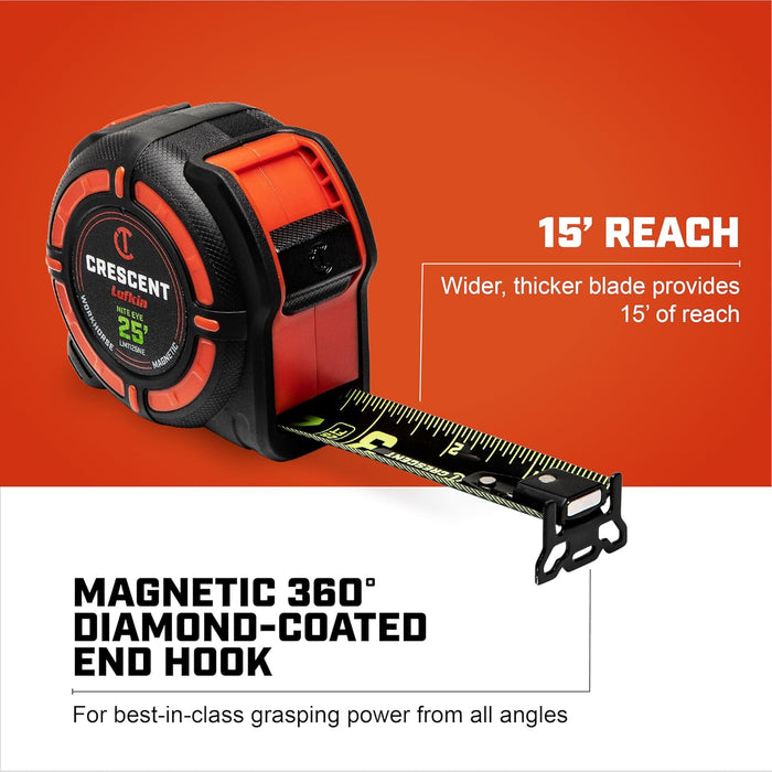 Crescent Lufkin LM1125NE 25 Ft. SAE WORKHORSE NITE EYE Magnetic Tape Measure