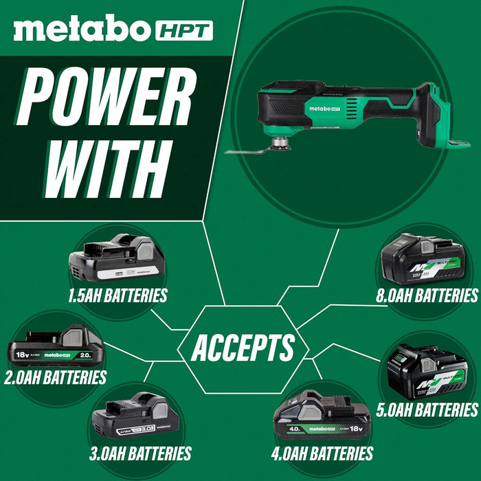 Metabo HPT 18V MultiVolt Cordless Oscillating Multi-Tool, Low Vibration Design, Universal Tool Design, 6 Speed Settings, User Vibration Protection, Starlock, Tool Body Only, CV18DAQ4