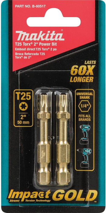 Makita B-60517 Impact Gold T25 Torx 2″ Power Bit, 2/Pk