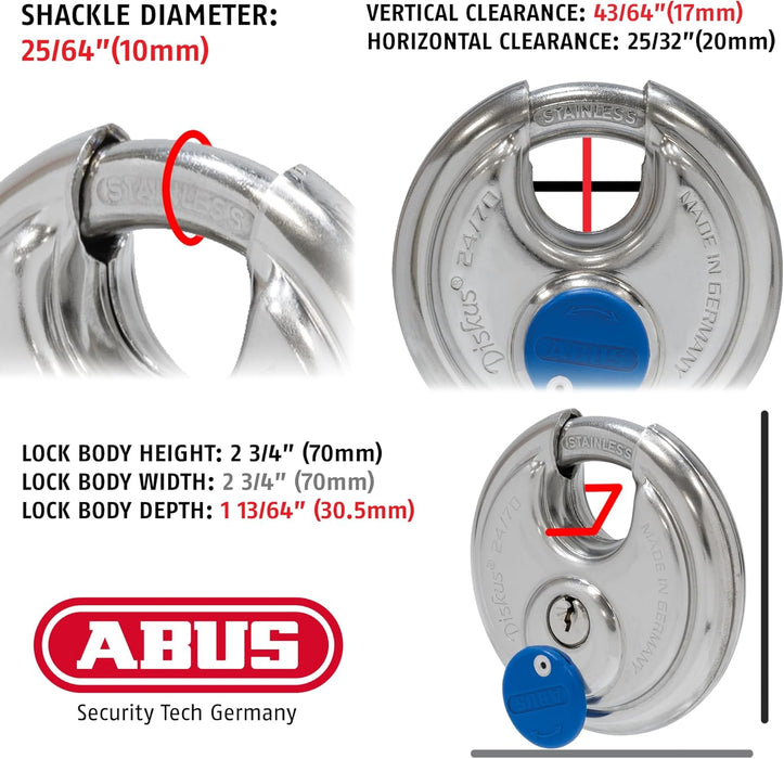 ABUS 24/70 Diskus Stainless Steel Padlock Keyed Alike