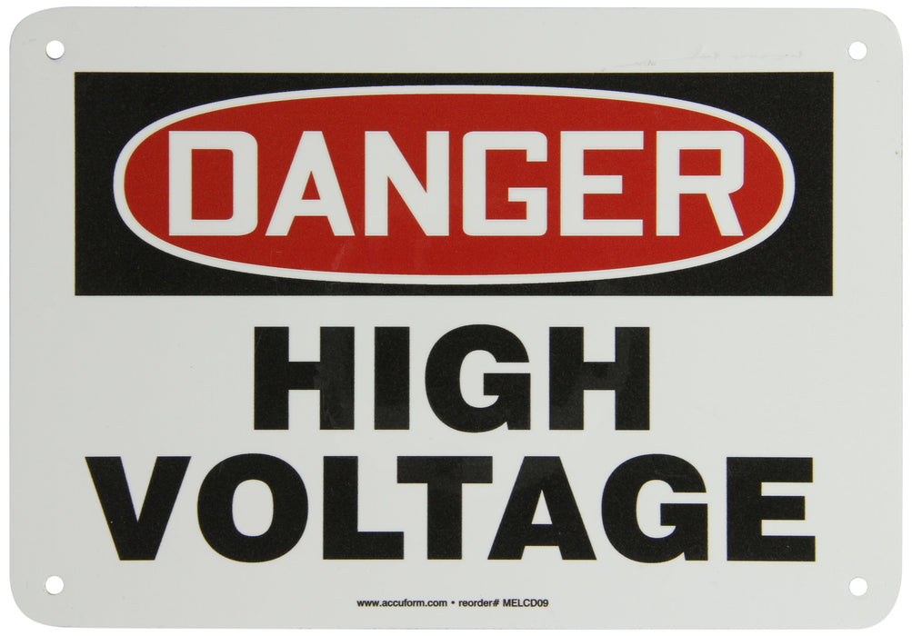 Accuform MELC113VA Aluminum Safety Sign, "Danger HIGH Voltage", 7" Length x 10" Width