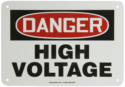 Accuform MELC113VA Aluminum Safety Sign, "Danger HIGH Voltage", 7" Length x 10" Width