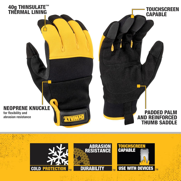 DEWALT DPG749 Unisex 40g Thinsulate Lined Cold Weather Glove with Padded Palm, Knuckle Gards and Touchscreen, Yellow/Black, Large