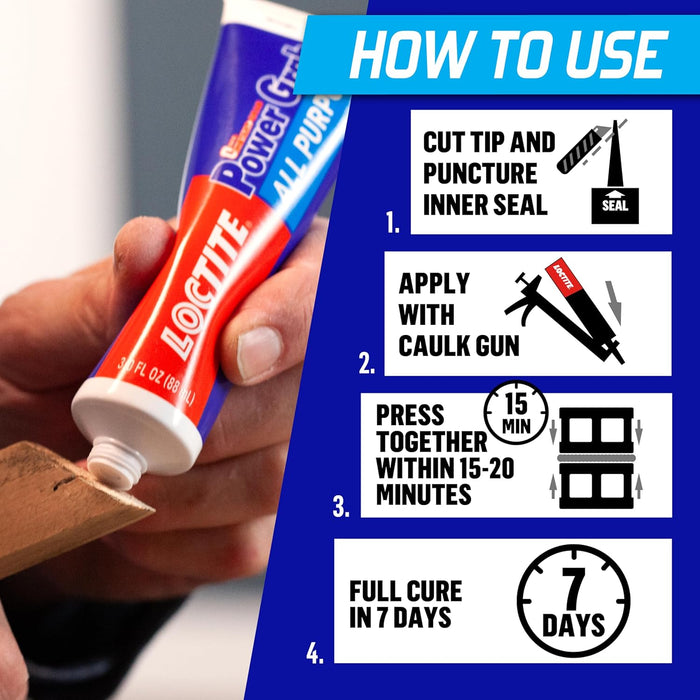 Loctite Power Grab Express All Purpose Construction Adhesive, 3 fl oz Squeeze Tube - Versatile Construction Glue for Cement, Tile, Wall & More (Pack of 6)