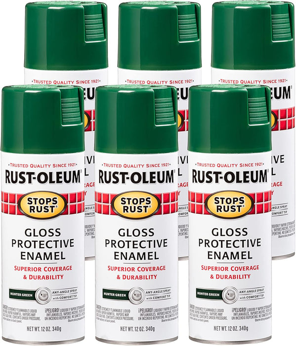 Rust-Oleum 7738830 Stops Rust Spray Paint, 12 oz, Gloss Hunter Green (Pack of 6)