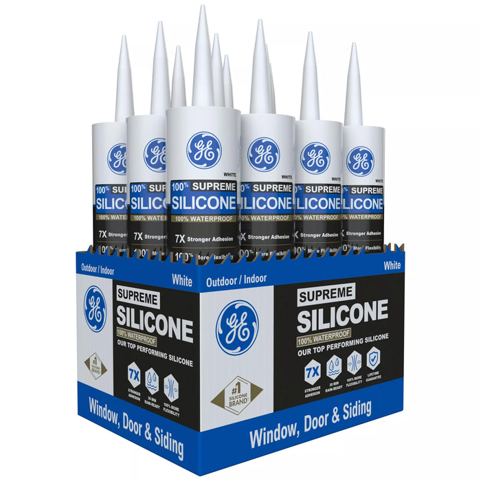 GE All Purpose Silicone Caulk, Clear, 10 fl oz Cartridge, 100% Waterproof Silicone Sealant, Stronger Adhesion, Freeze & Sun Proof (Pack of 12)