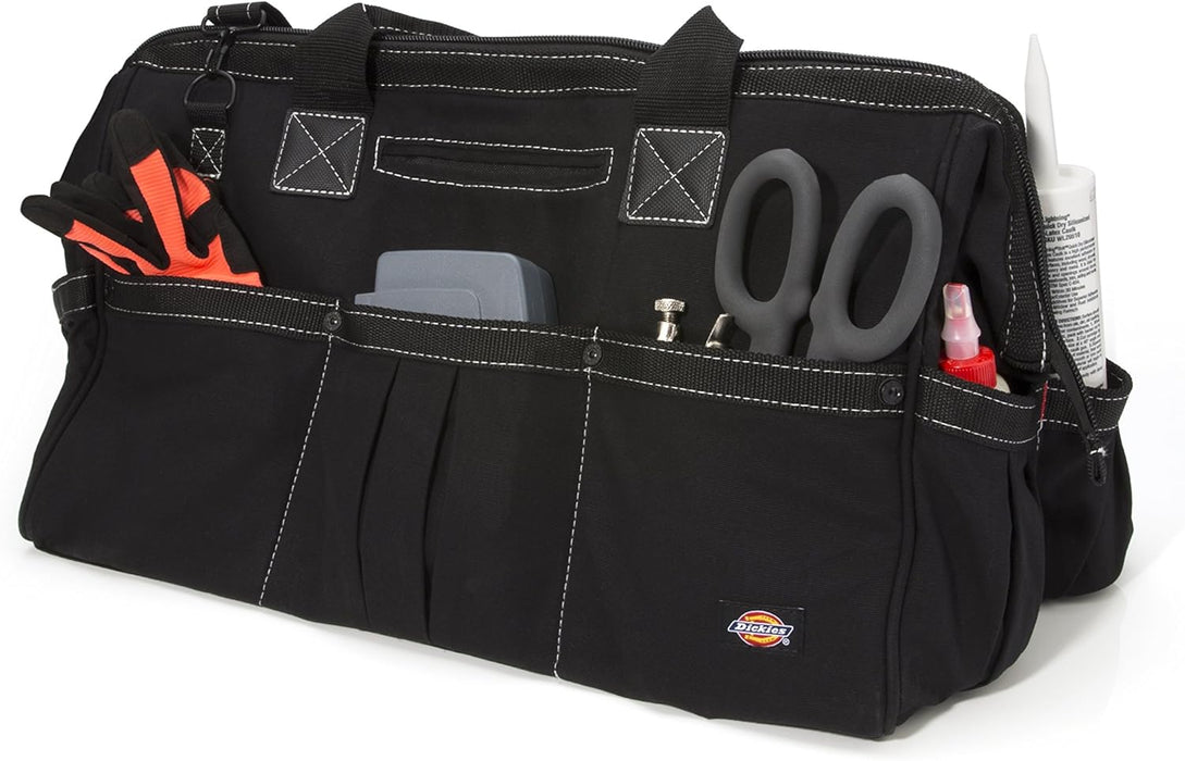 Dickies 57087 20-Inch Durable Canvas Work Bag for Painters, Carpenters, and Builders, Heavy-Duty Zipper, Reinforced Handles, Exterior Pockets, Shoulder Strap