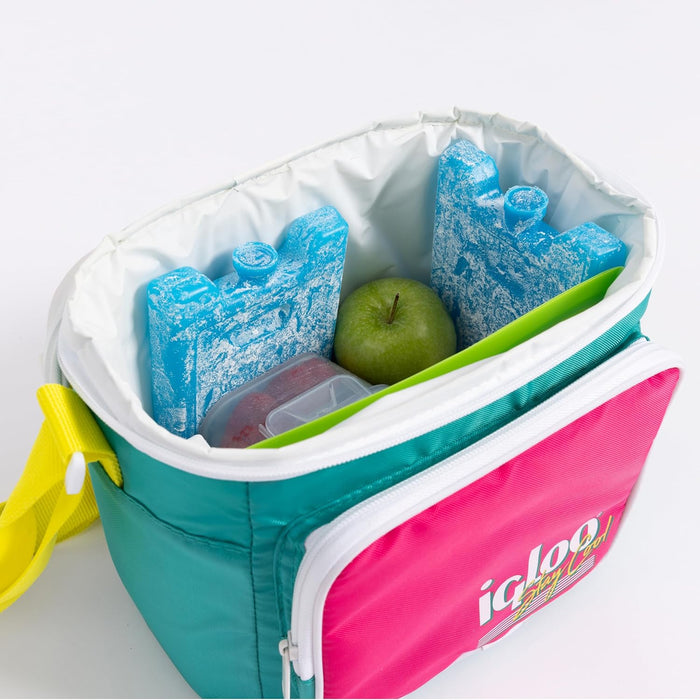 Igloo 000654790 Retro 90s Lunch Coolers, Insulated Lunch Bag, Square Lunch Box Cooler with Front Pocket & Adjustable Strap Neon