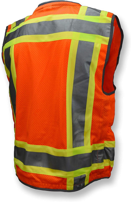 Radians SV55 Class 2 Heavy Woven Two Tone Engineer Vest with Padded Neck to Support Extra Weight in Cargo Pockets Large Orange