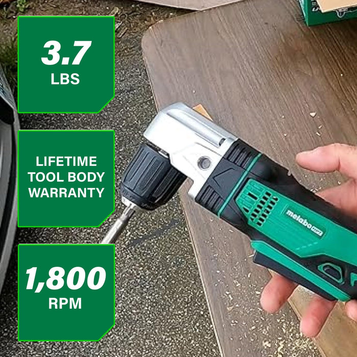 Metabo HPT 18V Lithium Ion 3/8 Inch Right Angle Drill, Keyless Chuck, Paddle Switch, Side Handle, Variable Speed, LED Light, Compact Power Drill, Tool Only, DN18DSLQ4