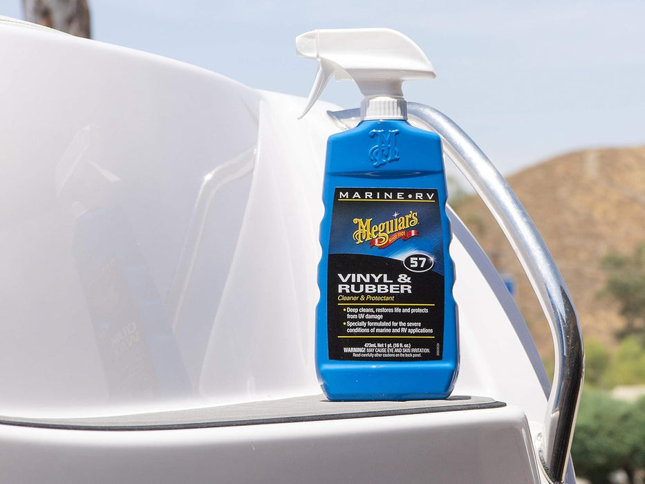 Meguiar's M5716 Marine/RV Vinyl & Rubber Cleaner & Protectant, Boat Vinyl Cleaner & Protectant, Revitalize Plastic and Rubber with an Easy-to-Use Non-Greasy Formula, 16 Oz Spray Bottle