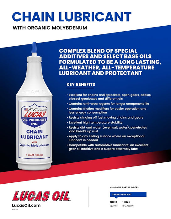 Lucas Oil 10014 Chain Lubricant with Organic Molybdenum, 1 Quart